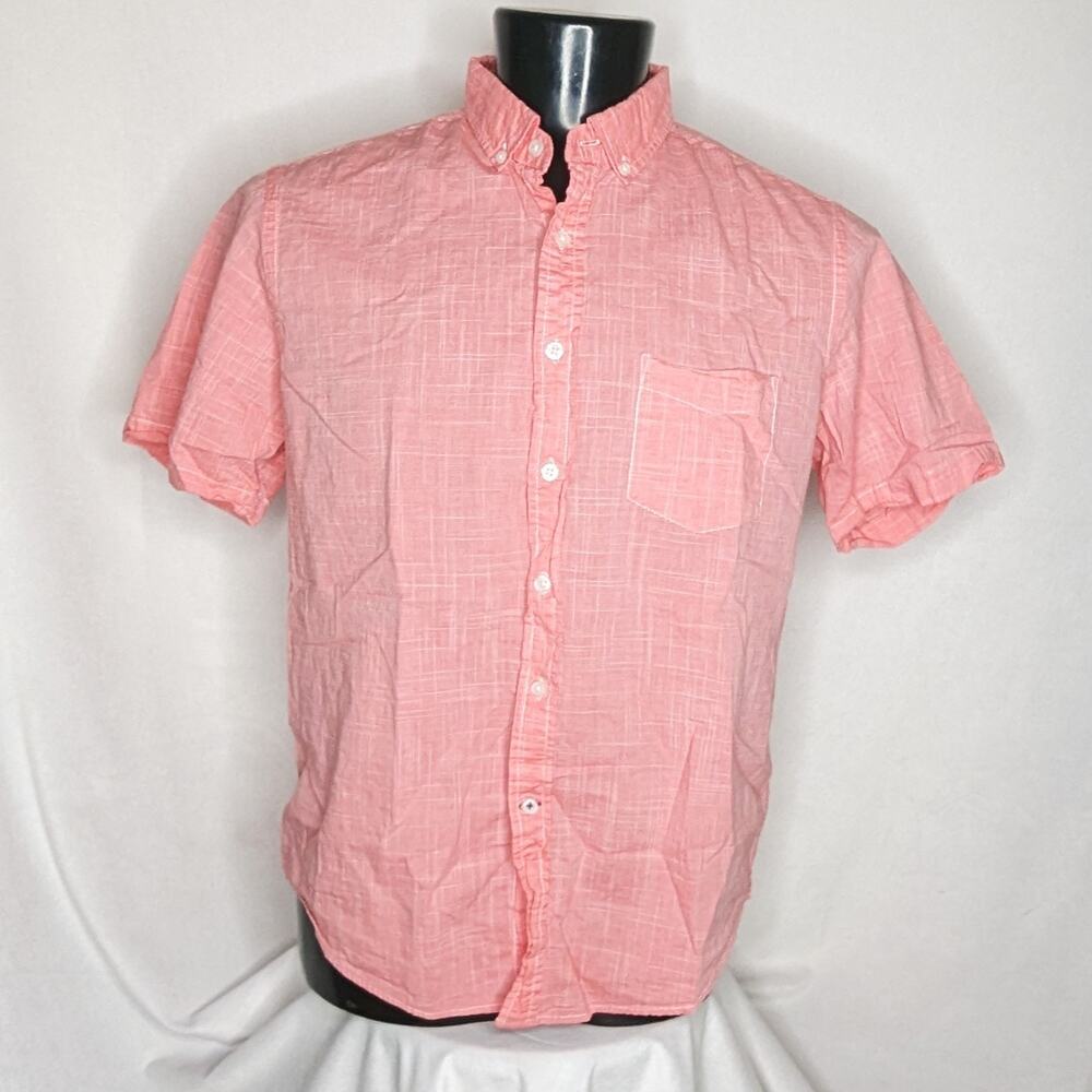 Club Room Men's Short Sleeve Button Up Shirt Salmon Large